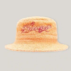 New GANNI Logo Embroidered Terrycloth Bucket Beach Hat Peach Fuzz NWT Size XS/S Peach Pit | 4/20 Logo Bucket Hat – Peach Pit Official Merch main image 2
